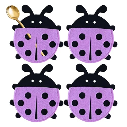 Bestecktasche aus Filz, Utensilientasche für Gabeln - Ostern Marienkäfer Form Silberbesteck Geschirr Utensilienhalter,Cartoon-Löffel-Schutztasche für Löffel, Essstäbchen von Generisch