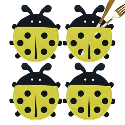Bestecktasche aus Filz, Utensilientasche für Gabeln | Ostern Marienkäfer Form Silberbesteck Geschirr Utensilienhalter | Cartoon-Osterbesteckhalter für Café, Hotel, Restaurant, Küche von Generisch