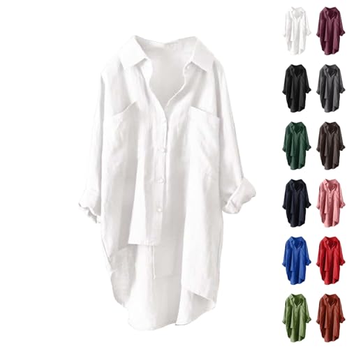Bestellungen 2025 Bestellungen Anzeigen Leinenbluse Damen Lang Sommer Leinenhemd Knopfleiste Hemd Casual Lose Musselin Bluse Große Größen Leinen Shirt Longbluse Blitzangebote des Tages von Generisch