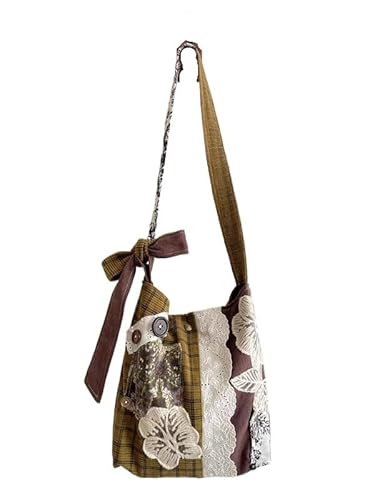 Beuteltasche, Stofftasche mit Spitzen-Patchwork-Muster, vielseitige Umhängetasche mit einer Schulter von Generisch
