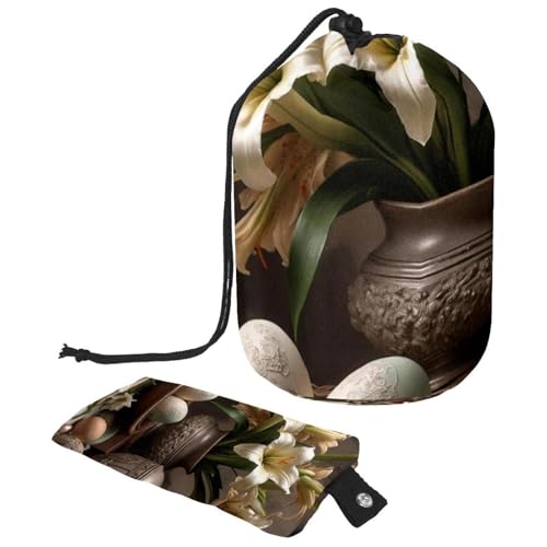 Bewahren Sie Ihre Kosmetika sicher auf | Große Make-up-Tasche für Frauen mit wasserdichtem Design, weiße Osterlilieneier, mehrfarbig, 9.9x6.9in/25.2x17.6cm;6x3.5in/15.2x8.8cm von Generisch