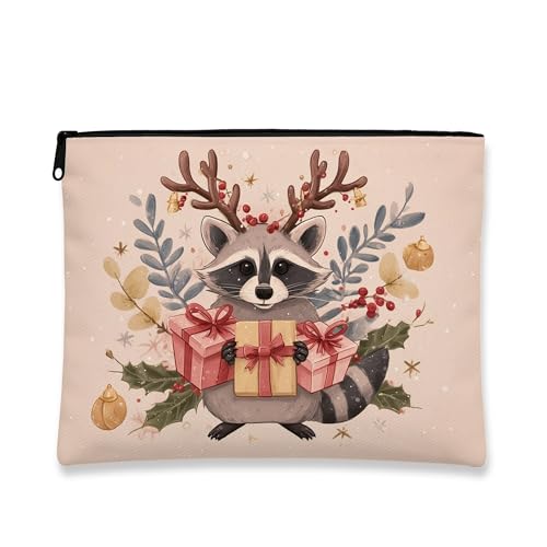 Bezaubernde Waschbär-Make-up-Tasche, Pfirsich-Urlaubskosmetik-Reisetasche für Damen, tragbarer kleiner Canvas-Reißverschluss-Organizer, Weihnachts-Kulturbeutel für Hautpflege, pfirsich, 7x9 Inch von Generisch