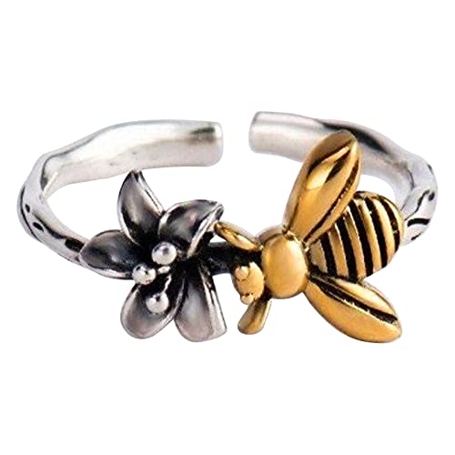 Biene Staubblatt Ring weiblich versilbert Retro gemacht altes Temperament individualisiert kleine Biene Ring Verlobungsring (Khaki, One Size) von Generisch