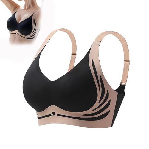 Bienll BH, Straffender Super Gather Bra, Bügelloser Top-Stütz-BH Keine Schlaffen Brüste Mehr (DE/NL/SE/PL, Alphanumerisch, XXL, Regular, Regular, Schwarz) von Generisch