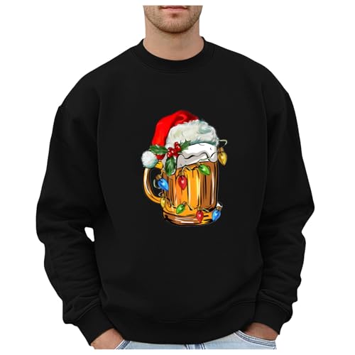 Bier Weihnachtspullover Herren Lustiges Weihnachtsoutfit Bier Druck Pullover Sweatshirt Casual Rundhals Langarmshirt Ugly Christmas Sweater Weihnachtspulli (#1Black, M) von Generisch
