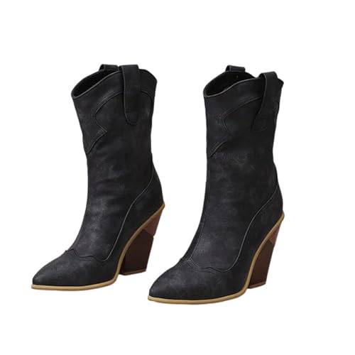 Big Size 48 Damen Stiefeletten im Punk-Stil mit spitzer Zehenpartie und hohem Keilabsatz für ein mutiges Mode-Statement, Schwarz , 44.5 EU von Generisch