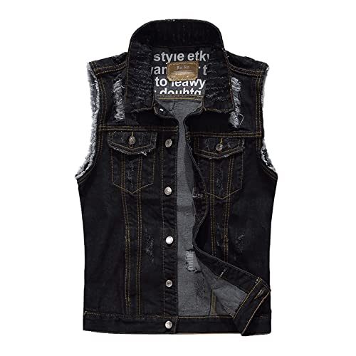 Biker Weste Herren Denim, Jeansweste Herren Ärmellos Schwarz Bikerweste Lose Freizeitweste Einfarbig Cowboy Jacke Bequeme Herren-Weste Modischer Jeansjacken Klassische Jeans-Jacke Minimalist von Generisch