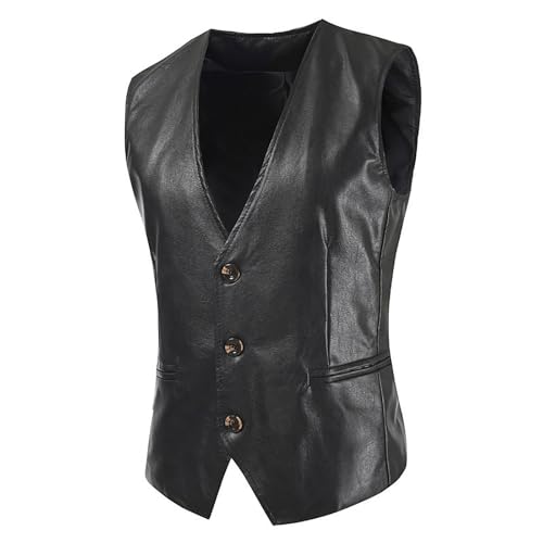 Generisch Biker Weste Herren Leder Vintage Western Jacke Herren Cowboy Outdoor-Weste Klassische Übergangswesten Modischer Vest Einfarbig Softshell-Weste Minimalist Herren-Weste Bequeme Freizeitweste von Generisch