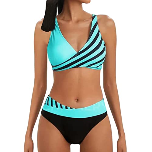 Bikini Damen GroßE Brüste Bauchweg Zweiteiliger Push Up Sexy Farbblockdruck Brustpolster Swimsuit Set Triangel Bikini Swimsuit Beachwear Leopard Front von Generisch