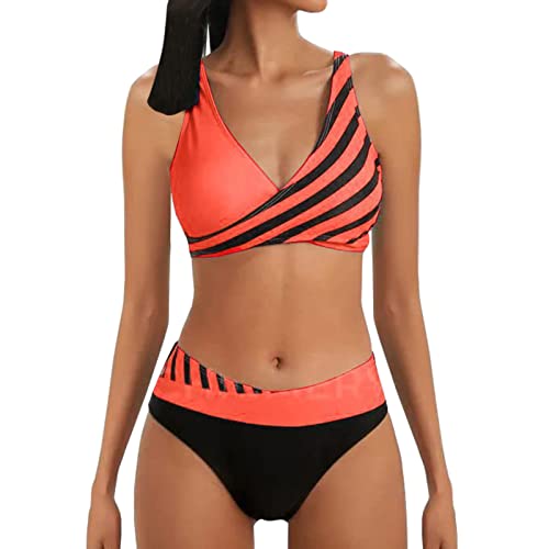 Bikini Damen GroßE Brüste Bauchweg Zweiteiliger Push Up Sexy Farbblockdruck Brustpolster Swimsuit Set Triangel Bikini Swimsuit Beachwear Leopard Front von Generisch