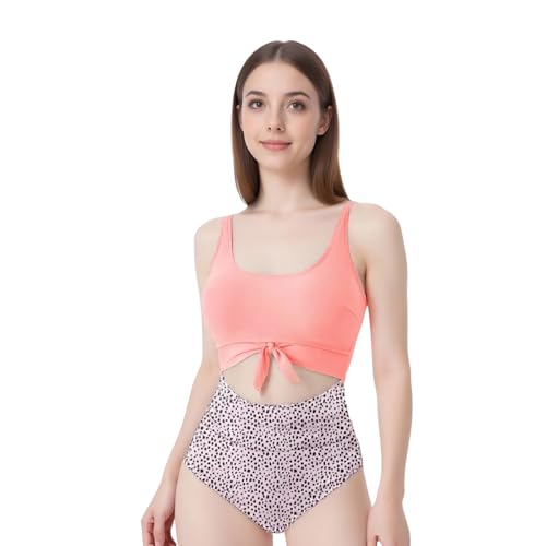 Bikini Damen Set 2025 High Waist Bauchweg Badeanzug Große Brüste Push Up Bademode Einteiler Farbblock Swimsuit für Frauen (DE/NL/SE/PL, Alphanumerisch, XL, Regular, Regular, Hellrosa) von Generisch