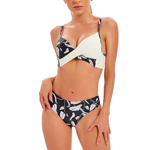 Bikini Damen Set Bauch Weg Mit Bügel Badeanzug Damen Bauchweg Push Up Bademode Frauen Bikini Zweiteilig Mit Cups Blumen Bikini-Sets Überkreuzte Träger Swimsuits Triangle Bikinis von Generisch