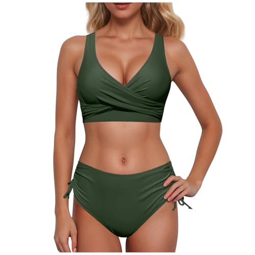 Bikini Damen Set Tankinis Retro Bademode Push Up Badeanzug Oberteil Große Brüste Für Mollige Frauen Cups Zweiteiler Elegant Plus Size High Waist Bikinis Größen Bikinihose Badebekleidung Hose 2 Teilig von Generisch