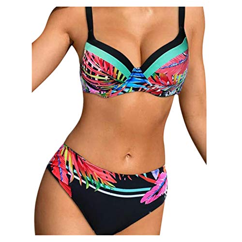 Bikini Damen Set V-Ausschnitt Neckholder Bikinioberteil Rückenfrei Zweiteiliger Badeanzug Triangel Bikinihos V-Ausschnitt Blumenmuster Bikini Bademode Bikini Sets Brazilian Bikini für Frauen Mädchen von Generisch
