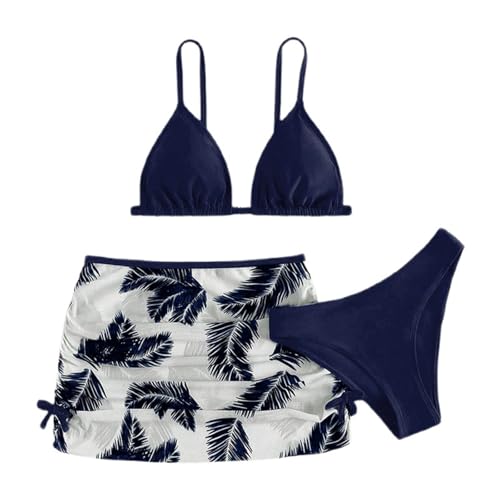 Bikini MäDchen Set 3Er RüCkenfrei Top Und Bikinihose Badeanzug Falten Mit Rock BadeanzüGe Sommer Badebekleidung Mit Blumenmuster Hautfreundlich Atmungsaktiv Schwimmanzug Strand Bademode von Generisch