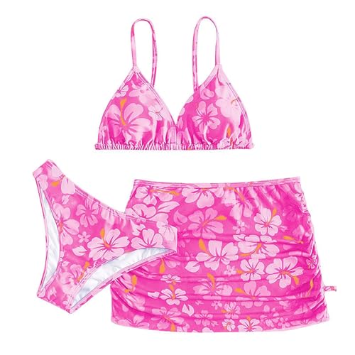 Generisch Bikini Mädchen, Bikini Teenager Mädchen, Mädchen Bikini Set mit Rock 3 Teilig Teenager Bademode Modisch Gedruckt Badeanzug Strand Bademode Badebekleidung Sommer Strand Bademode Set von Generisch