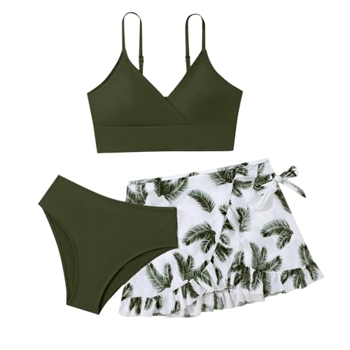 Bikini Mädchen 152 bikini Teenager mädchen 3-Teiliger Bikinis Set Badeanzug Mädchens Tankini mit Triangel Rüschen Set Bikinioberteil Push Up Bedruckte bikinis Bikinihose Badeanzüge 2-14 Jahre von Generisch