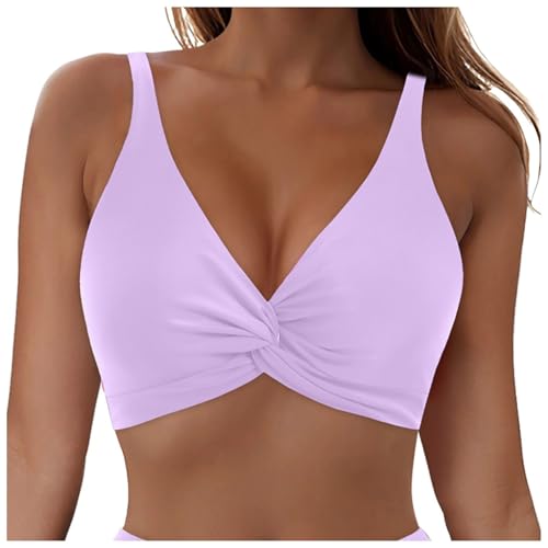 Bikini Oberteil Große Brüste Damen Bikinioberteil Sport BH Einfarbige Bikinitop Gepolsterter Push Up Badeanzug Top Weich Bequem Bikini Tops V Ausschnitt Sportlich Badeoberteil Bademode von Generisch
