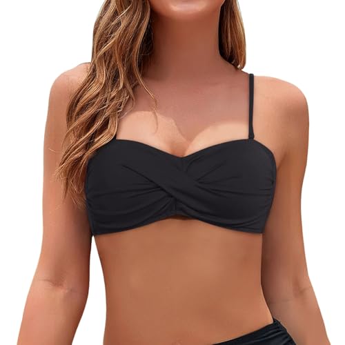 Bikini Oberteil Push Up Damen Schwarz Bandeau Bikinioberteil Crossover V Ausschnitt Wickeloptik Bademoden Sexy Neckholder Bikini Top Große Brüste Gepolstert Bikinis Sommer Strand Badeanzug Swimsuits von Generisch