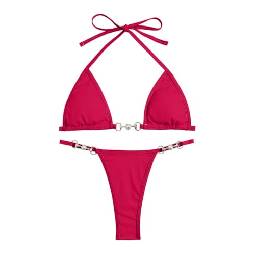 Bikini Set Damen Push Up Hoher Taille Neckholder Bauchweg V Ausschnitt Oberteil Low Rise Triangel Hose Swimsuit Triangel Badeanzug Strand Ties Zweiteilige Bademode Bikinihose für Strand Schwimmbad von Generisch