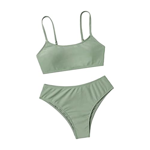 Bikini Teenager Mädchen,2-teilige Bikini Set Bikinioberteil+Triangel Bikinihose Badeanzug Elegant Boho Hawaii Strand Schwimmanzug Blumendruck Tankini Set Kinder (Army Green, 14-15 Years) von Generisch