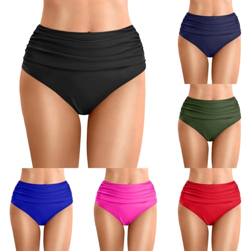 Bikinihose Damen High Waist Ruched Bikinihosen Bauchweg Badehose Einfarbig Badeslip Elastisch Bikini Unterteil Seamless Strandhose Sport Leicht Weich Bikini Slip Black XXL von Generisch