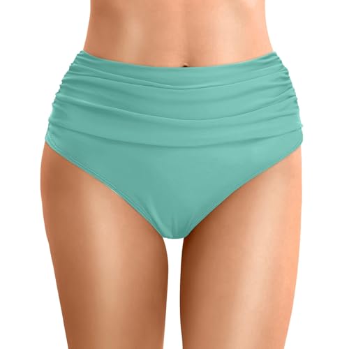 Bikinihose Damen High Waist Ruched Bikinihosen Bauchweg Badehose Einfarbig Badeslip Elastisch Bikini Unterteil Seamless Strandhose Sport Leicht Weich Bikini Slip Mint Green XXL von Generisch