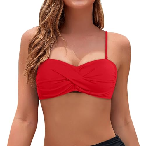 Bikinioberteil Damen Sport BH Einfarbig Bikinitop Gepolsterter Push Up Badeanzug Oberteil Swimsuitoberteil Weich Bequem Tanktop Große Brüste Bikini Tops V Ausschnitt Wickeloptik Bralette Bademoden von Generisch