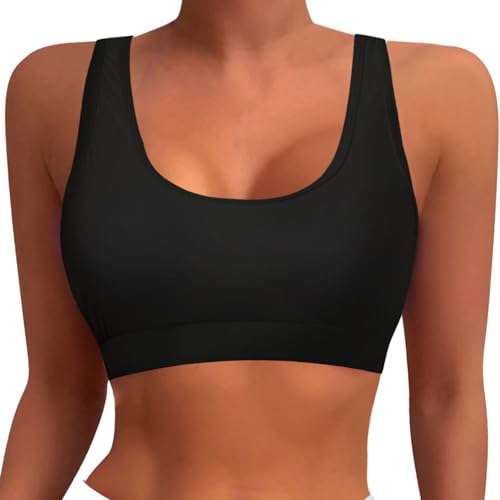 Bikinioberteil Damen Sport BH Sommer Einfarbig Racerback Bikinitop Gepolsterter Push Up Badeanzug Oberteil Swimsuitoberteil Schwarz Weich Bequem Kurz Tanktop Große Brüste Bikini Tops 85C von Generisch