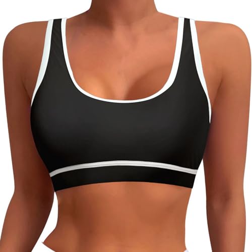 Bikinioberteil Damen Sport BH Sommer Einfarbig Racerback Bikinitop Gepolsterter Push Up Badeanzug Oberteil Swimsuitoberteil Schwarz Weich Bequem Kurz Tanktop Große Brüste Bikini Tops von Generisch