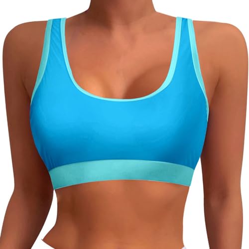 Bikinioberteil Damen Sport BH Sommer Einfarbig Racerback Bikinitop Gepolsterter Push Up Badeanzug Oberteil Swimsuitoberteil Schwarz Weich Bequem Kurz Tanktop Große Brüste Bikini Tops von Generisch