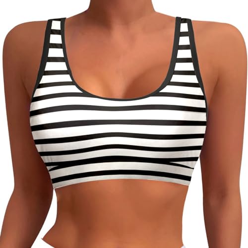 Bikinioberteil Damen Sport BH Sommer Einfarbig Racerback Bikinitop Gepolsterter Push Up Badeanzug Oberteil Swimsuitoberteil Schwarz Weich Bequem Kurz Tanktop Große Brüste Bikini Tops von Generisch