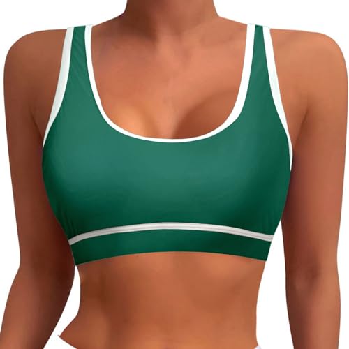 Bikinioberteil Damen Sport BH Sommer Einfarbig Racerback Bikinitop Gepolsterter Push Up Badeanzug Oberteil Swimsuitoberteil Schwarz Weich Bequem Kurz Tanktop Große Brüste Bikini Tops von Generisch