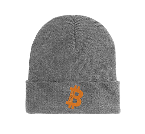 Bitcoin Logo Crypto Lover Bestickte Beanie Mütze Wintermütze Grau, grau, Einheitsgröße von Generisch