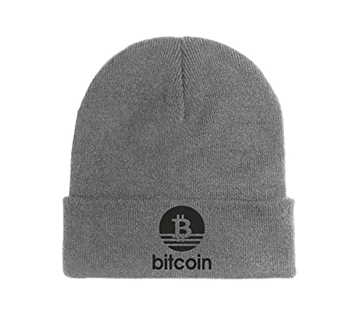 Bitcoin Old School Style Crypto Logo Bestickte Beanie Mütze Wintermütze Grau, grau, Einheitsgröße von Generisch