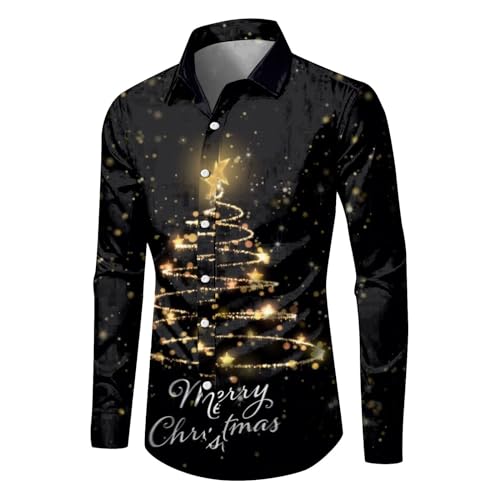 Weihnachtshemd Herren Ugly 3D Lustig Christmas Print Hemden Weihnachten Hässliche Langarm Button Up Funky Klassisch Regular Fit Freizeithemd Weihnachtskostüm Top Motive von Generisch