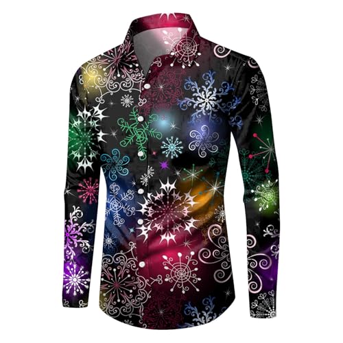 Weihnachtshemd Herren Ugly 3D Lustig Christmas Print Hemden Weihnachten Hässliche Langarm Button Up Funky Klassisch Regular Fit Freizeithemd Weihnachtskostüm Top Motive von Generisch