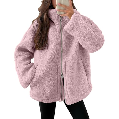 Black Friday Angebote 2024 AB Wann Datum Teddyjacke Damen Winter Teddyfleece Jacke Doppelschieber Reißverschluss Winterjacke Thermal Teddy Wintermantel Einfarbig Revers Fleecejacke Flauschig von Generisch