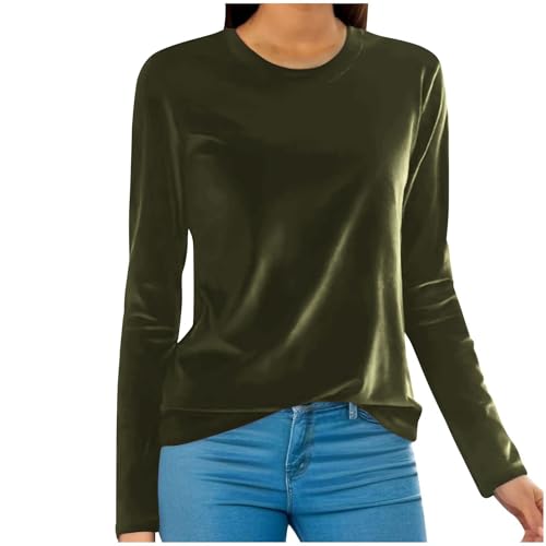 Black Friday Angebote 2024 AB Wann Festliche Oberteile Damen Elegant Goldsamt Pullover Große Größen Langarmshirt Einfarbig Party Longsleeve Leichte Rundhals Bluse Shirt Locker Langarm von Generisch