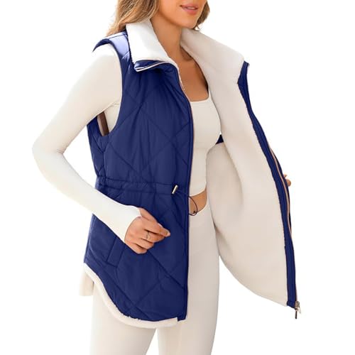 Black Friday Angebote 2024 AB Wann Weste Damen Lang Winter Revers Fleeceweste Einfarbig Fleece Steppweste Warm Gefüttert Longweste Outdoor Winterweste Ärmellose Winterjacke Damen-Westen von Generisch