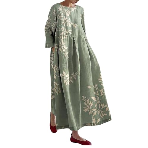Black-Friday-Angebote Sommerkleid Damen Lang Maxikleid Mit Aquarellfarbe Rundhalsausschnitt Lässig Breiter Saum Strand-Landhauskleid Kleider Große Größen Festlich von Generisch