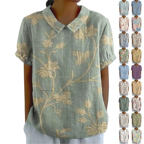 Black Week Angebote 2025 Leinenbluse Damen Sommer Kurzarm Sommerbluse Musselin Shirt Leinen Tunika Große Größen Elegante Oberteile Leinenshirt Outlet Angebote Sale von Generisch