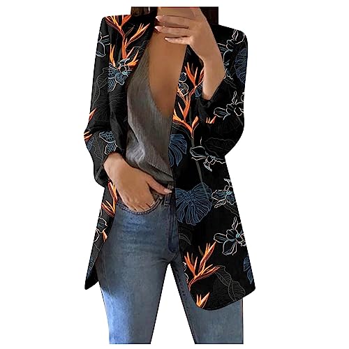 Blaser Jacke Damen Stretch Lässig Beige Blaser Jacke Blazer Elegant Sommer Leicht Longblazer Business Outfit Tailliert Sportlich Schwarz Große Größen Italienische Mode Sommerblazer von Generisch