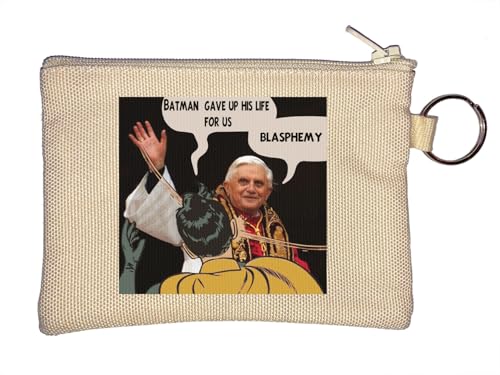 Blasphemy Lustiger Papst Super Hero Smack Meme Art Schlüsselanhänger Münzbörse Beige von Generisch