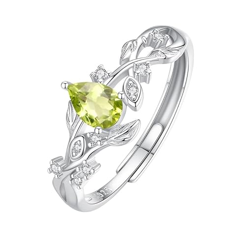 Blattring Aus 925Er Sterlingsilber Für Damen, Natürlicher Edelstein, Rubin Im Birnenschliff, Verlobungsring, Verstellbar, Zirkonia, Ehering Mit Geschenkbox, Peridot von Generisch