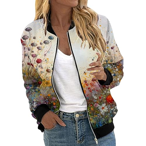 Blau Bomberjacke Damen Blouson Sommerjacke Frühling Leichte Reißverschluss Sweatjacke Kurz Pilotenjacke Einfarbig Jacke Dünne Langarm Übergangsjacke College Jacket Fliegerjacke M von Generisch