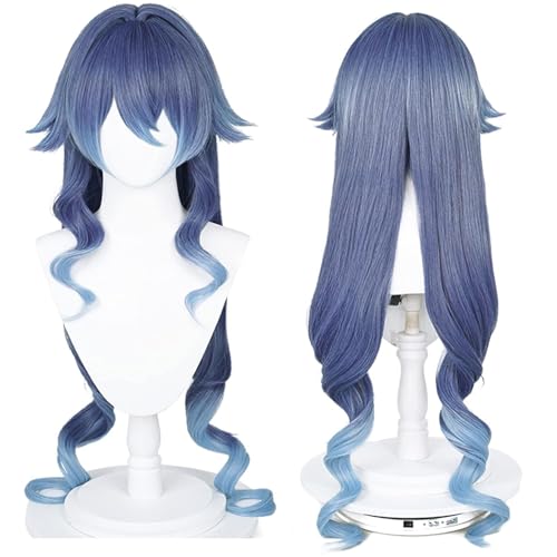 Blau Farbverlauf Haar Cosplay Perücke, Anime Cosplay Perücke, Genshin Impact Anime Kostüm Perücken, Layla Lange Zopf Wig von Generisch