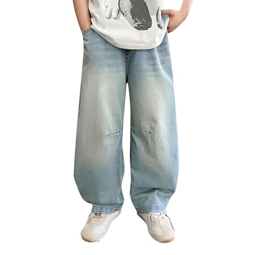 Blau Jeans Kinder Jungen 158 Baggy Jeanshose Teenager Locker Hose Straight Leg Denim Jeans High Waist Palazzo Hose Gerade Weite Hosen Y2K Streetwear Freizeithose Lang Outdoorhose von Generisch