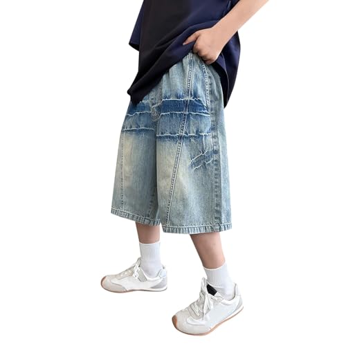 Blau Kurze Hose Jungen 158 Teenager Jeans Baggy Jeans Kinder Bermuda Jeanshose Weites Bein Denim Shorts Y2K Streetwear Pants Kid Boys Freizeithose Sommer Loose Fit Hosen Mit Gummibund von Generisch