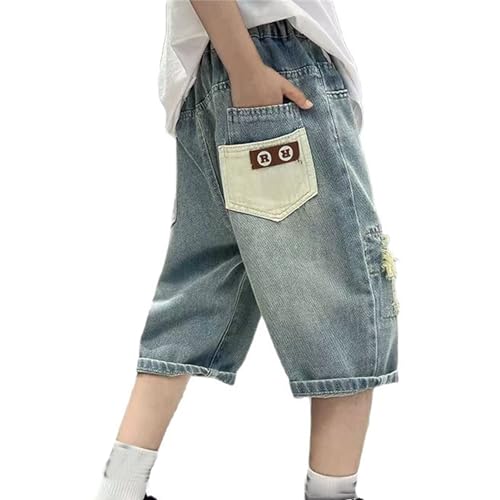 Blau Kurze Hose Jungen 164 Teenager Jeans Baggy Jeans Kinder Bermuda Jeanshose Weites Bein Denim Shorts Y2K Streetwear Pants Kid Boys Freizeithose Sommer Loose Fit Hosen Mit Gummibund von Generisch